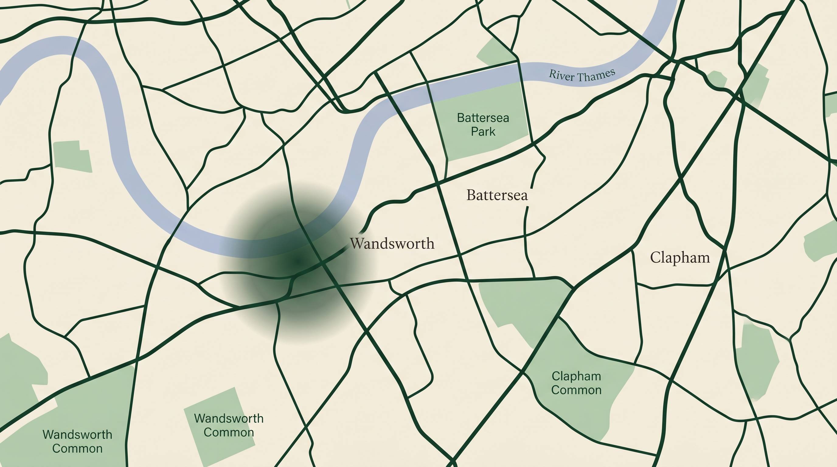 Map of south-west London showing Wandsworth, Battersea, and Clapham